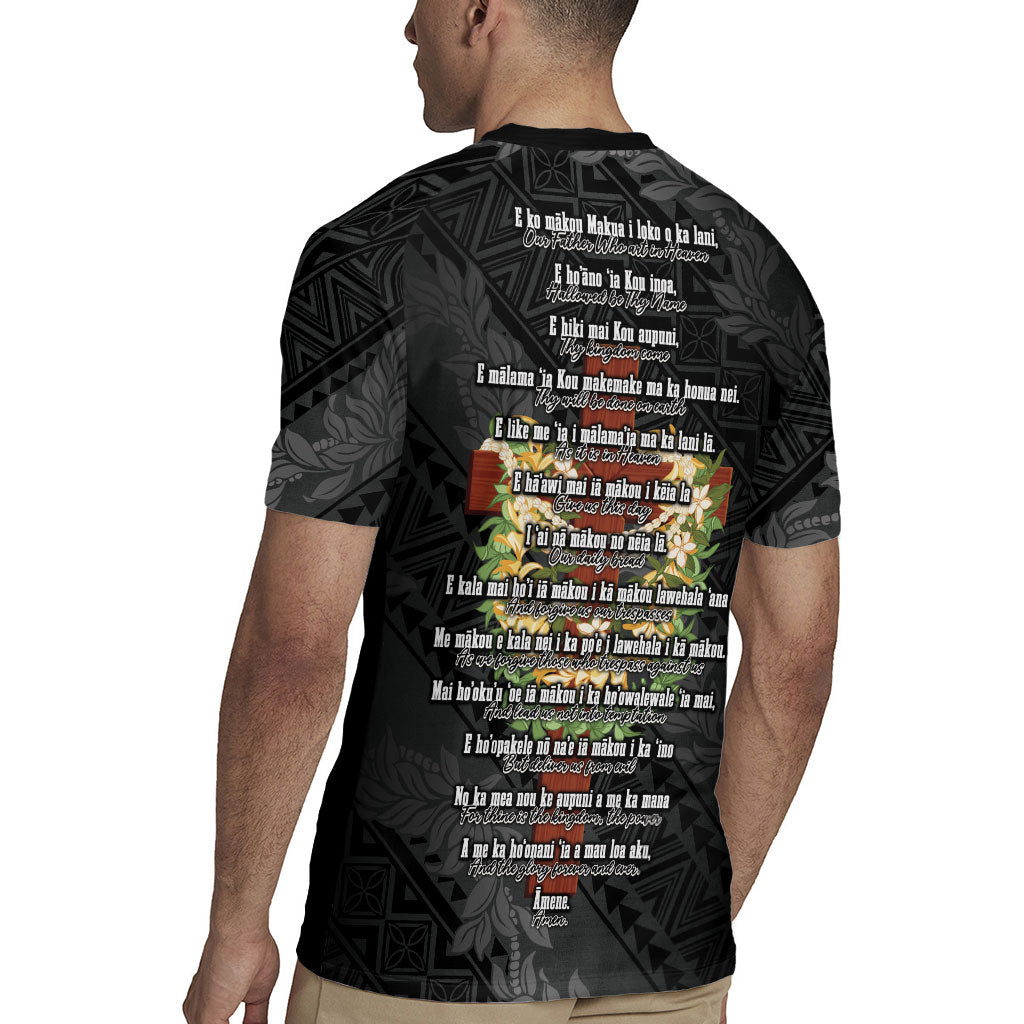 Hawaii Ka Pule a ka Haku Memorial Rugby Jersey Flower Lei Cross - Black LT7 - Polynesian Pride