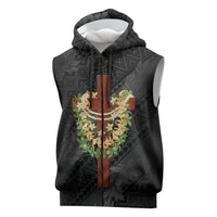 Hawaii Ka Pule a ka Haku Memorial Sleeveless Zip Hoodie Flower Lei Cross - Black LT7 Black - Polynesian Pride