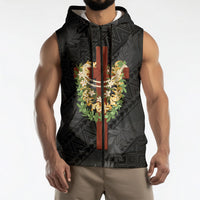 Hawaii Ka Pule a ka Haku Memorial Sleeveless Zip Hoodie Flower Lei Cross - Black LT7 - Polynesian Pride