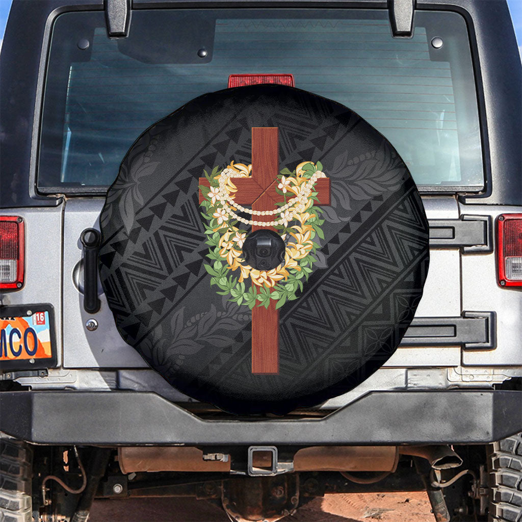 Hawaii Ka Pule a ka Haku Memorial Spare Tire Cover Flower Lei Cross - Black LT7 Black - Polynesian Pride
