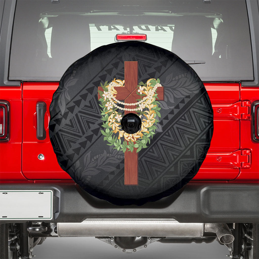 Hawaii Ka Pule a ka Haku Memorial Spare Tire Cover Flower Lei Cross - Black LT7 - Polynesian Pride