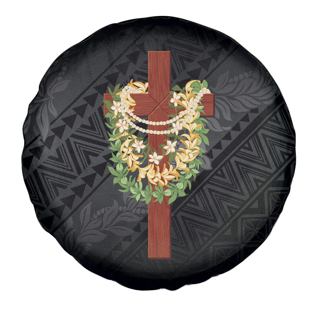 Hawaii Ka Pule a ka Haku Memorial Spare Tire Cover Flower Lei Cross - Black LT7 - Polynesian Pride