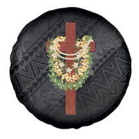 Hawaii Ka Pule a ka Haku Memorial Spare Tire Cover Flower Lei Cross - Black LT7 - Polynesian Pride