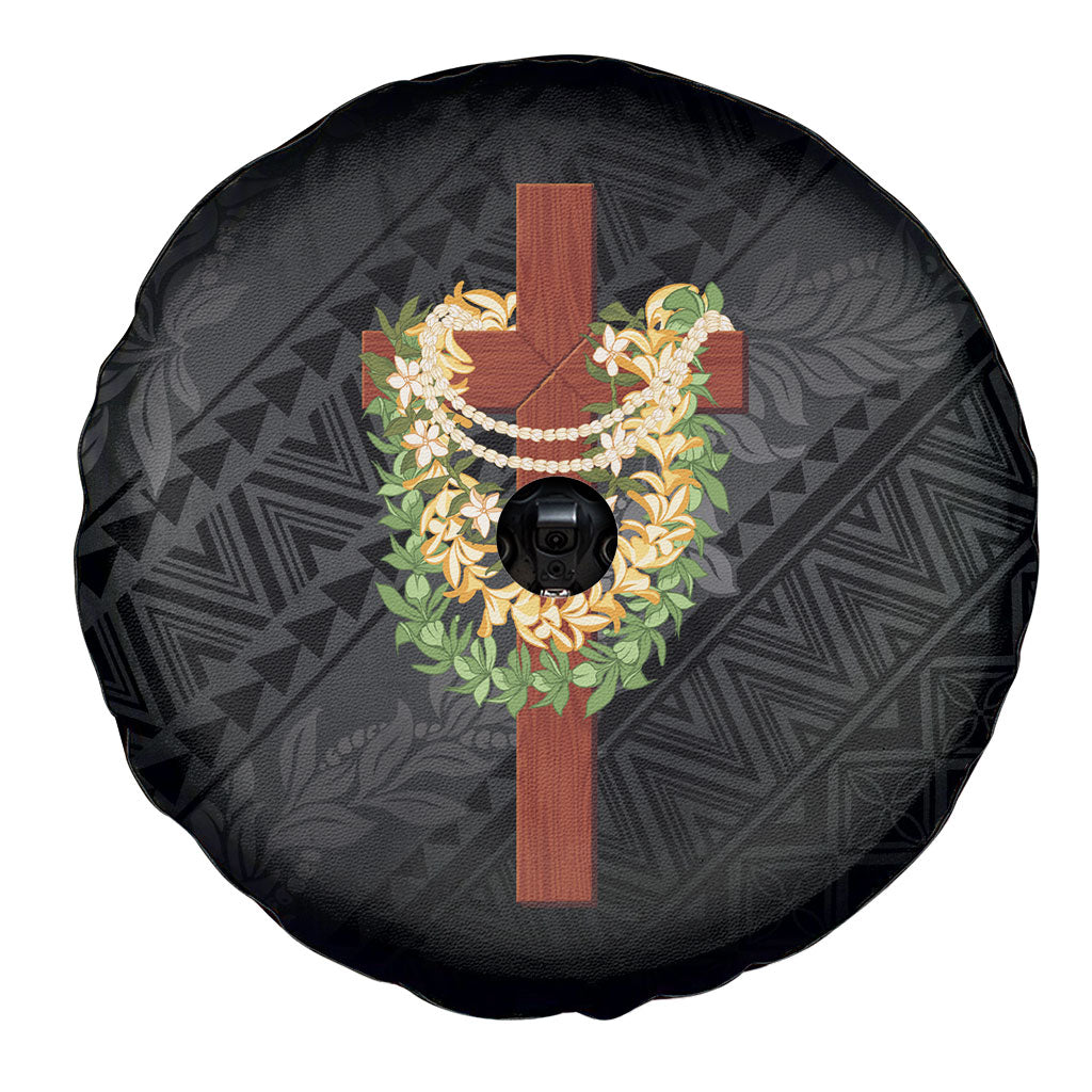 Hawaii Ka Pule a ka Haku Memorial Spare Tire Cover Flower Lei Cross - Black LT7 - Polynesian Pride