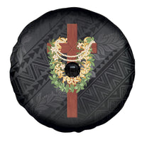 Hawaii Ka Pule a ka Haku Memorial Spare Tire Cover Flower Lei Cross - Black LT7 - Polynesian Pride