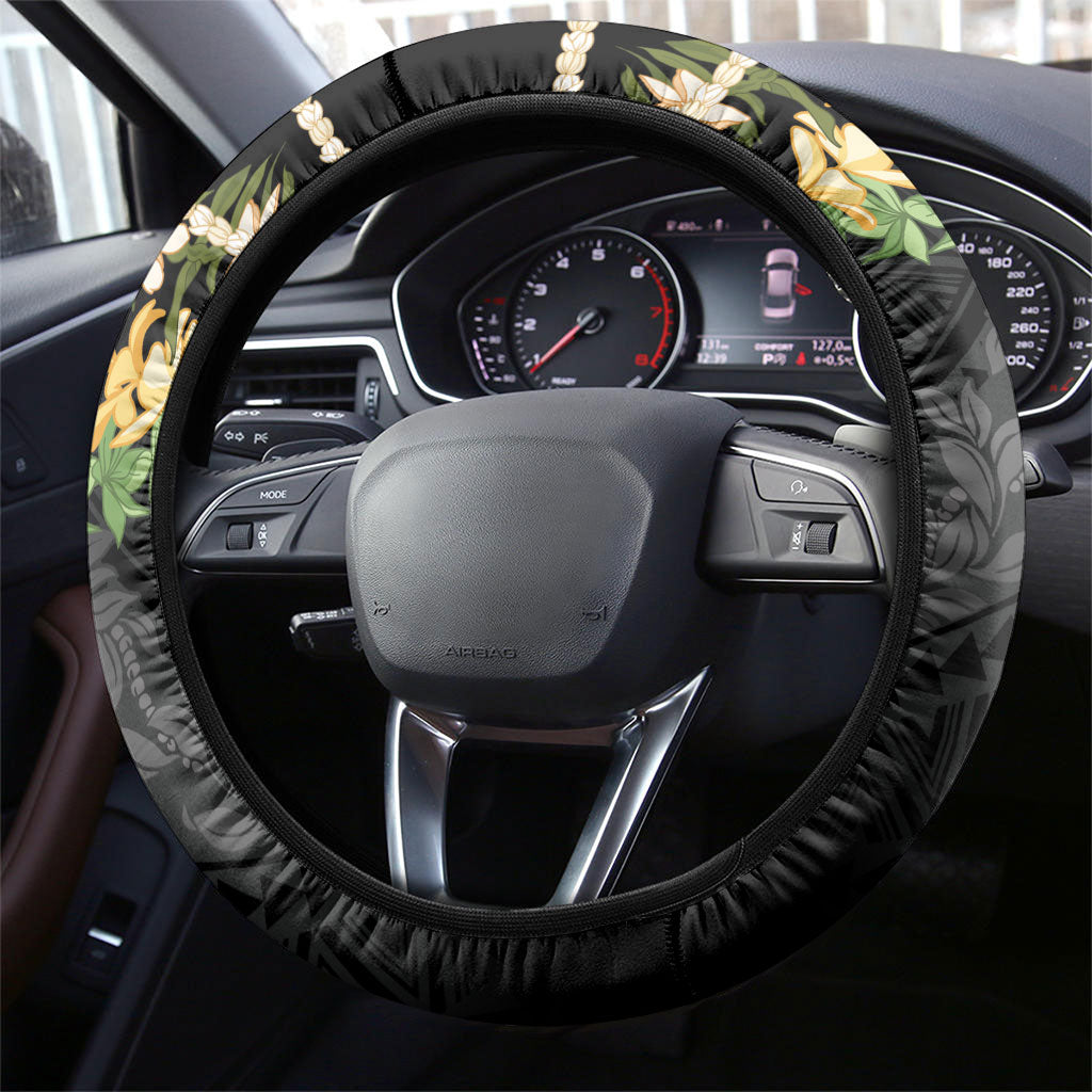 Hawaii Ka Pule a ka Haku Memorial Steering Wheel Cover Flower Lei Cross - Black LT7 - Polynesian Pride