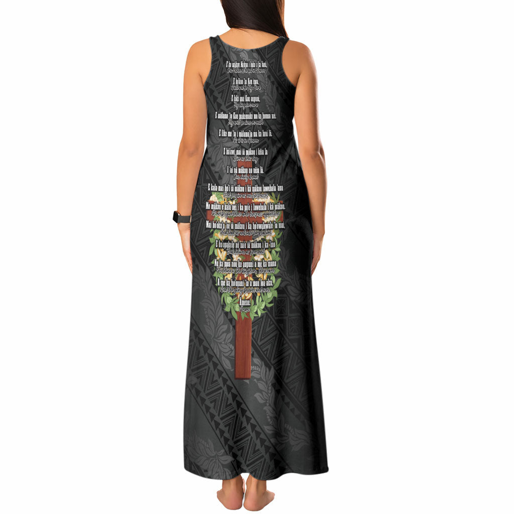 Hawaii Ka Pule a ka Haku Memorial Tank Maxi Dress Flower Lei Cross - Black LT7 - Polynesian Pride