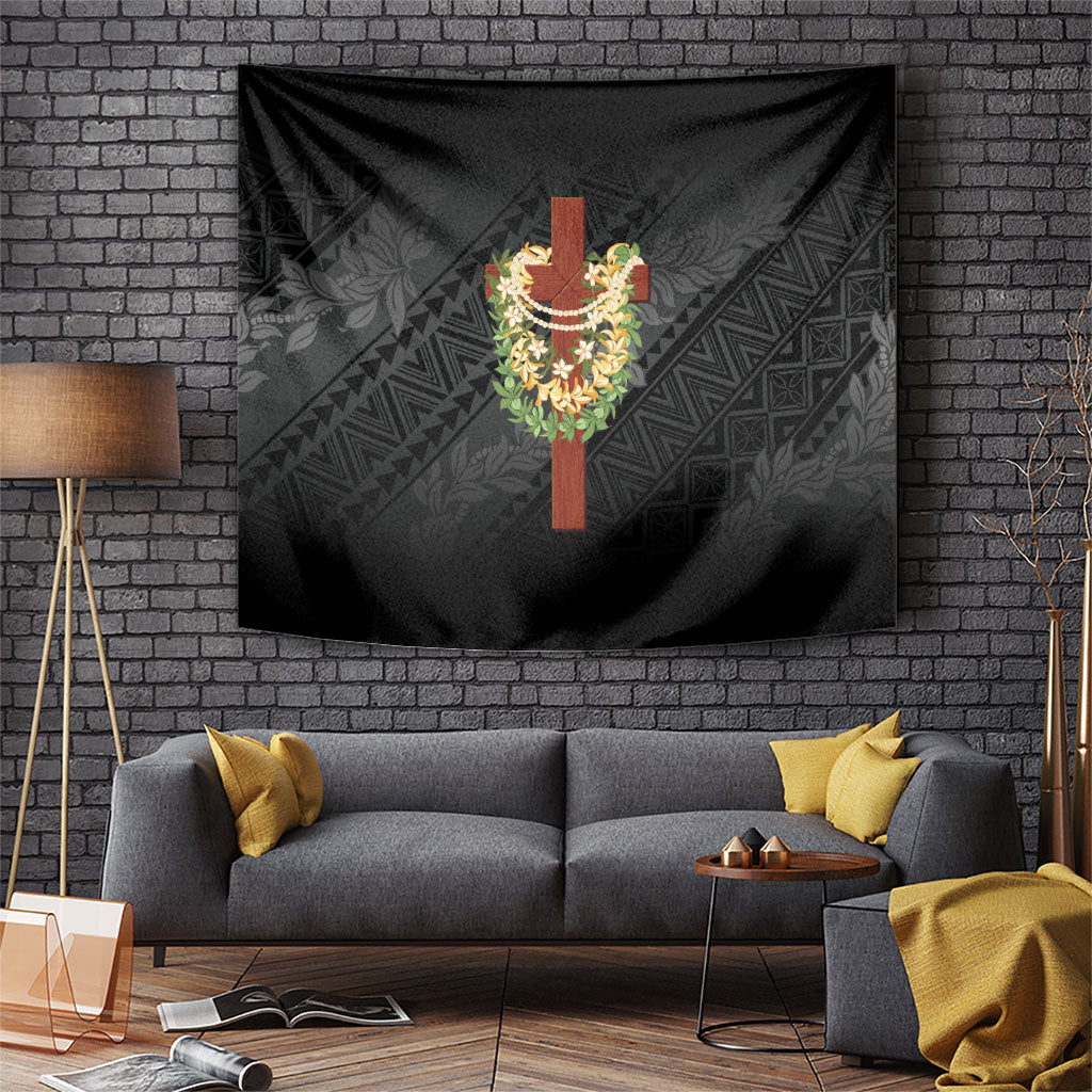 Hawaii Ka Pule a ka Haku Memorial Tapestry Flower Lei Cross - Black LT7 Black - Polynesian Pride
