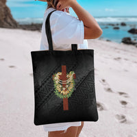 Hawaii Ka Pule a ka Haku Memorial Tote Bag Flower Lei Cross - Black LT7 - Polynesian Pride