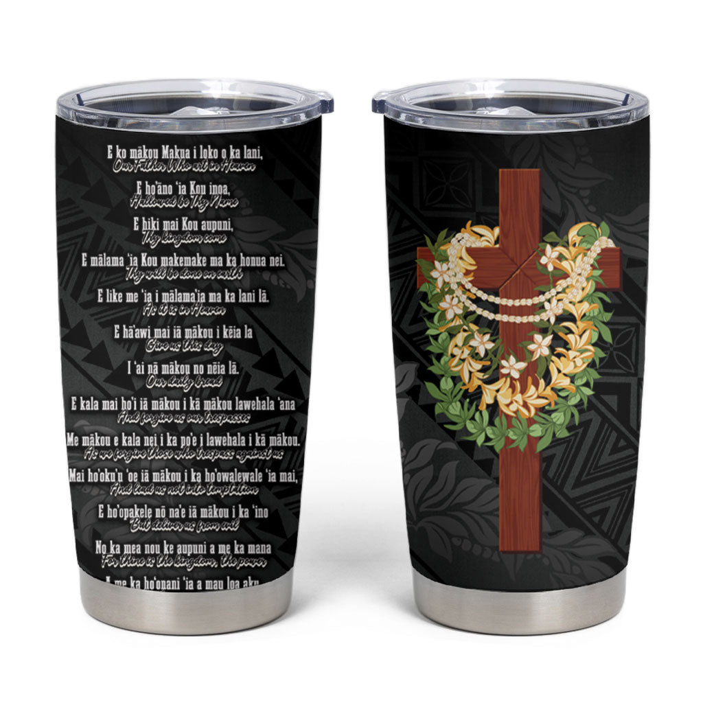 Hawaii ⁠Ka Pule a ka Haku Memorial Tumbler Cup Flower Lei Cross - Black