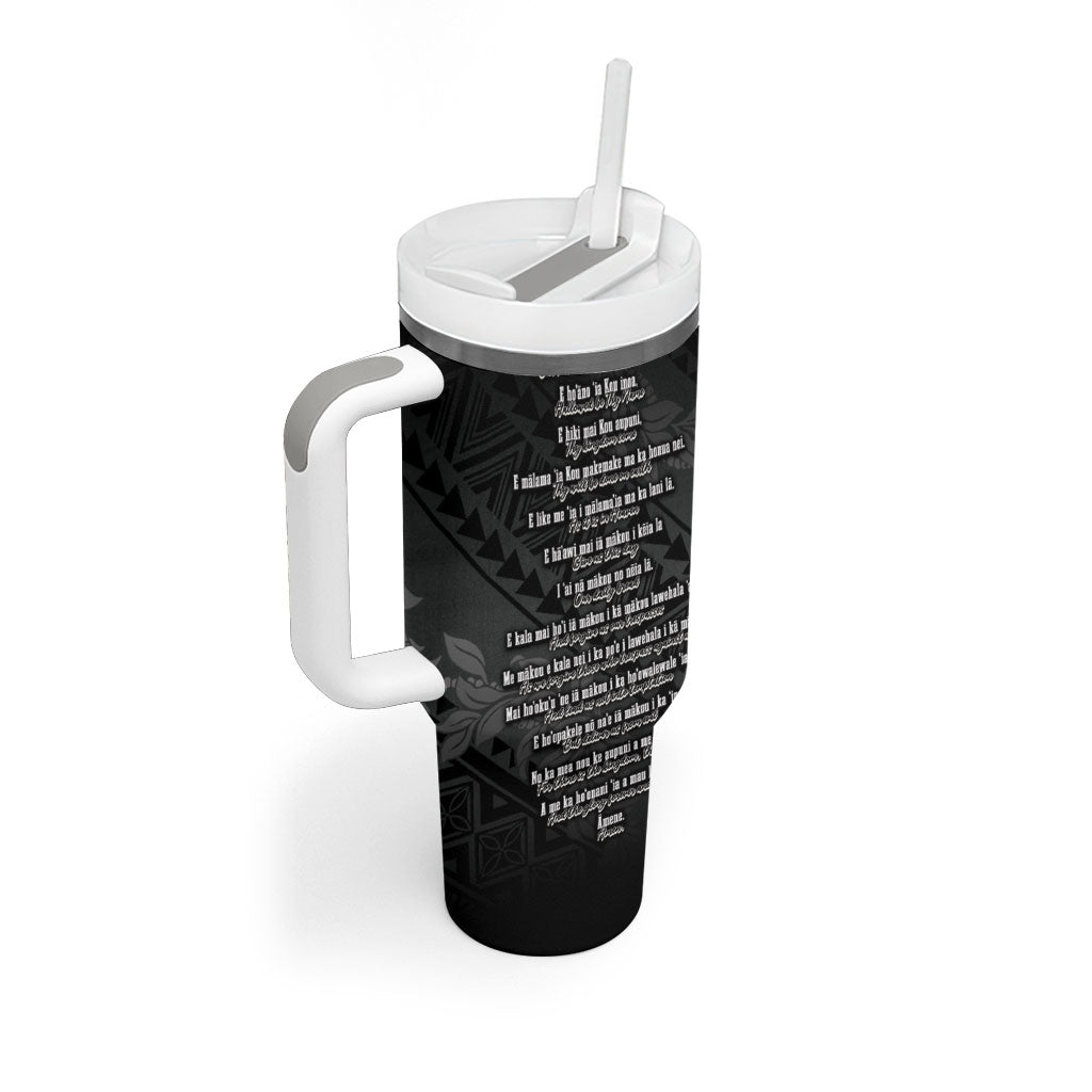 Hawaii Ka Pule a ka Haku Memorial Tumbler With Handle Flower Lei Cross - Black LT7 - Polynesian Pride