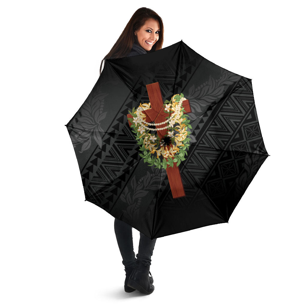Hawaii Ka Pule a ka Haku Memorial Umbrella Flower Lei Cross - Black LT7 - Polynesian Pride