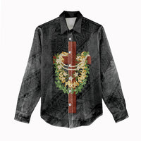Hawaii Ka Pule a ka Haku Memorial Women Casual Shirt Flower Lei Cross - Black LT7 - Polynesian Pride