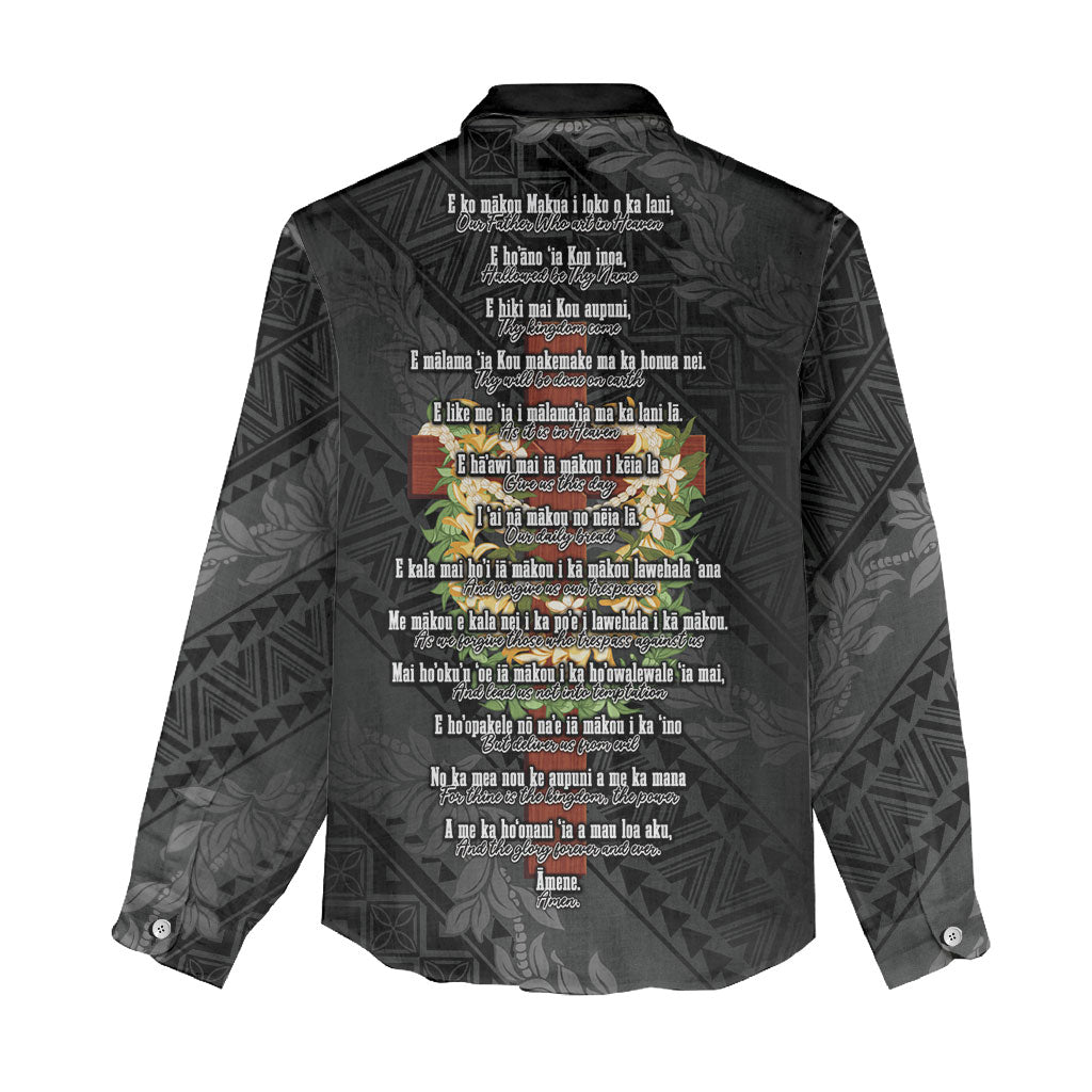Hawaii Ka Pule a ka Haku Memorial Women Casual Shirt Flower Lei Cross - Black LT7 - Polynesian Pride