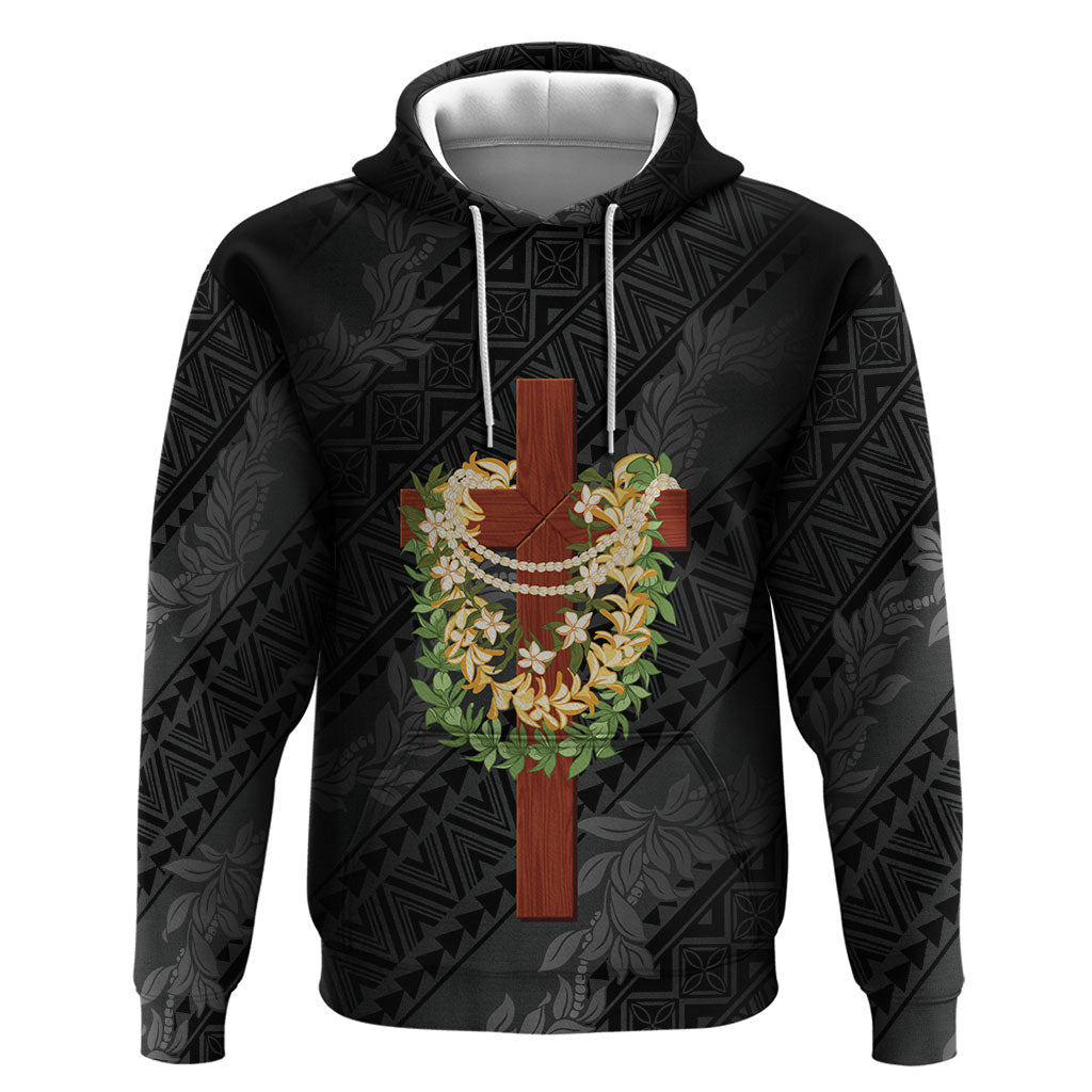 Hawaii Ka Pule a ka Haku Memorial Zip Hoodie Flower Lei Cross - Black LT7 Pullover Hoodie Black - Polynesian Pride