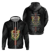 Hawaii Ka Pule a ka Haku Memorial Zip Hoodie Flower Lei Cross - Black LT7 - Polynesian Pride