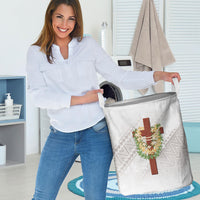 Hawaii ⁠Ka Pule a ka Haku Memorial Laundry Basket Flower Lei Cross - Ivory White