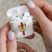 Hawaii ⁠Ka Pule a ka Haku Memorial AirPods Case Flower Lei Cross - Ivory White