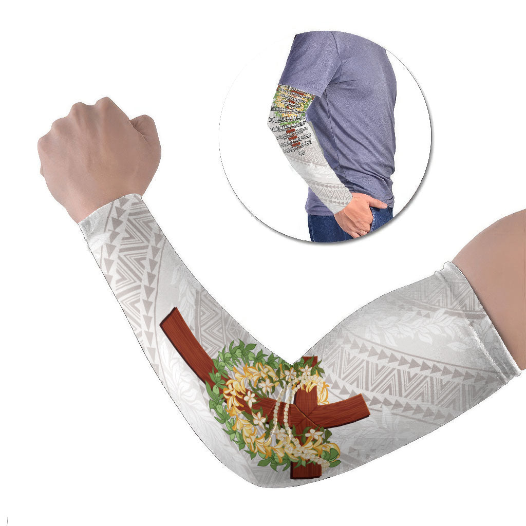 Hawaii ⁠Ka Pule a ka Haku Memorial Arm Sleeves Flower Lei Cross - Ivory White