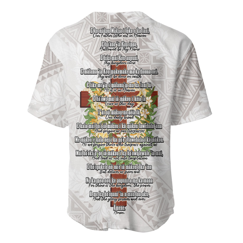 Hawaii Ka Pule a ka Haku Memorial Baseball Jersey Flower Lei Cross - Ivory White LT7 - Polynesian Pride