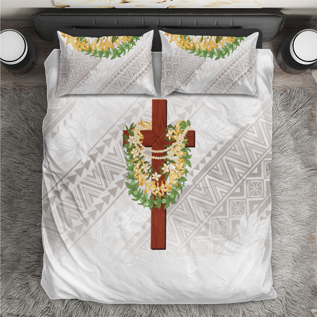 Hawaii Ka Pule a ka Haku Memorial Bedding Set Flower Lei Cross - Ivory White LT7 Ivory - Polynesian Pride