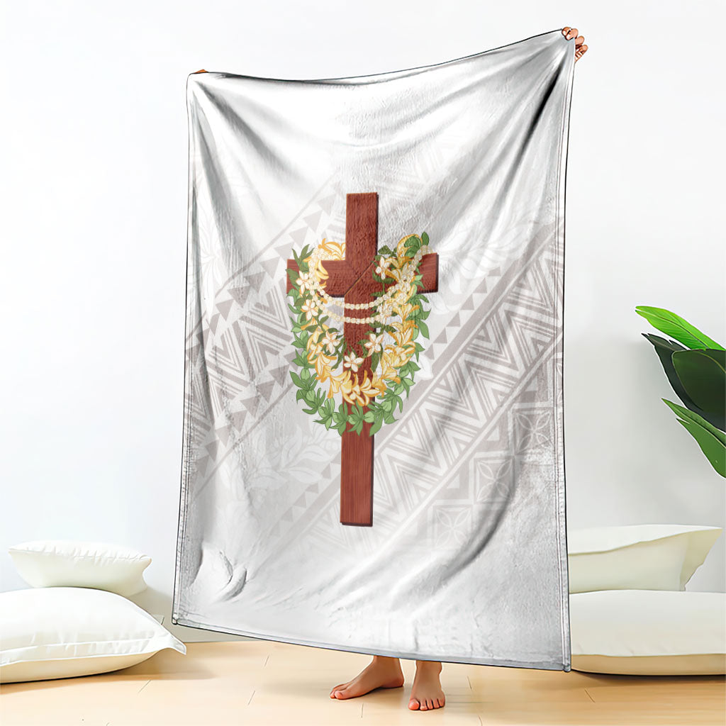 Hawaii Ka Pule a ka Haku Memorial Blanket Flower Lei Cross - Ivory White LT7 - Polynesian Pride