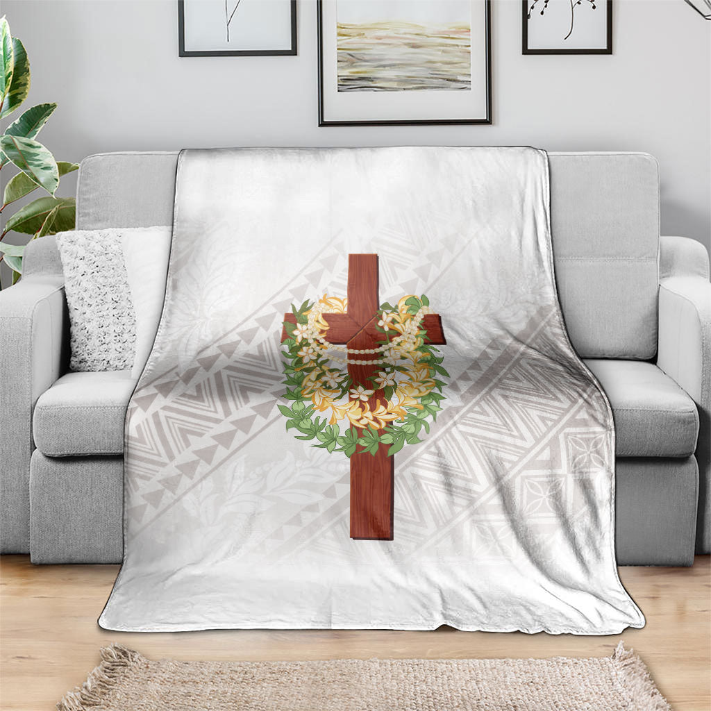 Hawaii Ka Pule a ka Haku Memorial Blanket Flower Lei Cross - Ivory White LT7 - Polynesian Pride