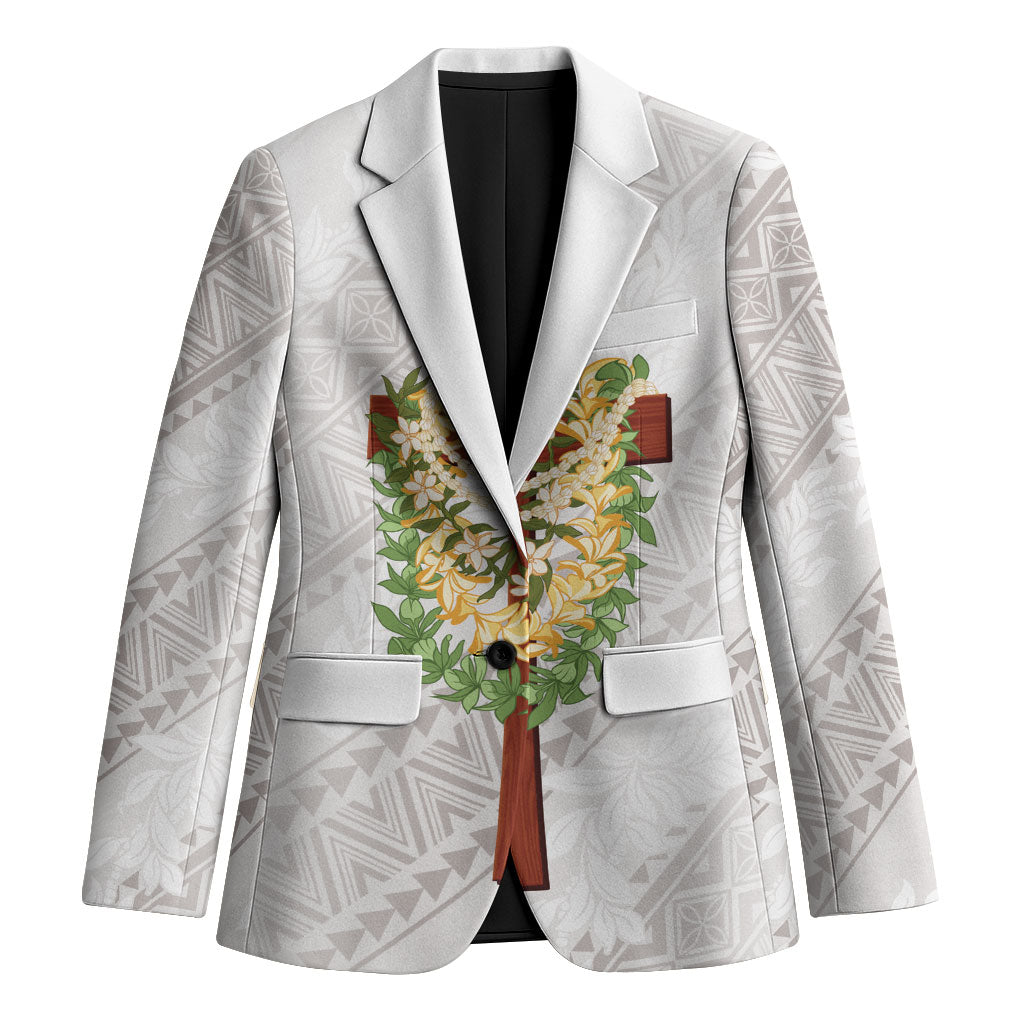 Hawaii Ka Pule a ka Haku Memorial Blazer Flower Lei Cross - Ivory White LT7 Unisex Ivory - Polynesian Pride