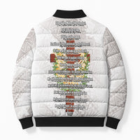 Hawaii ⁠Ka Pule a ka Haku Memorial Bomber Puffer Jacket Flower Lei Cross - Ivory White