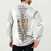 Hawaii ⁠Ka Pule a ka Haku Memorial Button Sweatshirt Flower Lei Cross - Ivory White