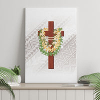 Hawaii Ka Pule a ka Haku Memorial Canvas Wall Art Flower Lei Cross - Ivory White LT7 - Polynesian Pride