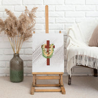 Hawaii Ka Pule a ka Haku Memorial Canvas Wall Art Flower Lei Cross - Ivory White LT7 - Polynesian Pride