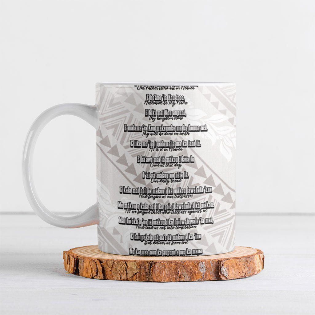 Hawaii ⁠Ka Pule a ka Haku Memorial Ceramic Mug Flower Lei Cross - Ivory White