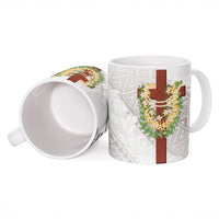 Hawaii ⁠Ka Pule a ka Haku Memorial Ceramic Mug Flower Lei Cross - Ivory White