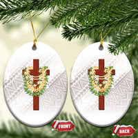 Hawaii ⁠Ka Pule a ka Haku Memorial Ceramic Ornament Flower Lei Cross - Ivory White