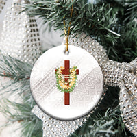 Hawaii ⁠Ka Pule a ka Haku Memorial Ceramic Ornament Flower Lei Cross - Ivory White