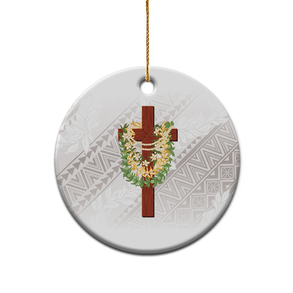 Hawaii ⁠Ka Pule a ka Haku Memorial Ceramic Ornament Flower Lei Cross - Ivory White