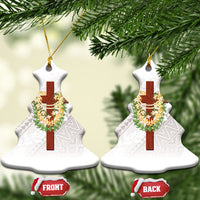 Hawaii ⁠Ka Pule a ka Haku Memorial Ceramic Ornament Flower Lei Cross - Ivory White