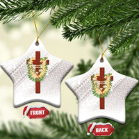 Hawaii ⁠Ka Pule a ka Haku Memorial Ceramic Ornament Flower Lei Cross - Ivory White