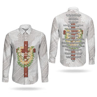 Hawaii Ka Pule a ka Haku Memorial Couples Matching Mermaid Dress and Long Sleeve Button Shirt Flower Lei Cross - Ivory White LT7 - Polynesian Pride