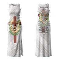 Hawaii Ka Pule a ka Haku Memorial Couples Matching Tank Maxi Dress and Long Sleeve Button Shirt Flower Lei Cross - Ivory White LT7 - Polynesian Pride