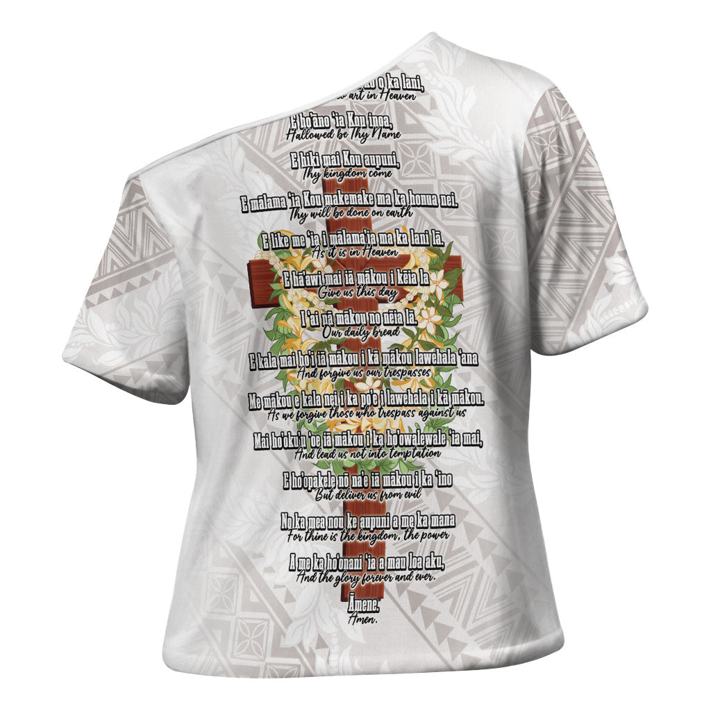 Hawaii Ka Pule a ka Haku Memorial Cross Shoulder Shirt Flower Lei Cross - Ivory White LT7 - Polynesian Pride