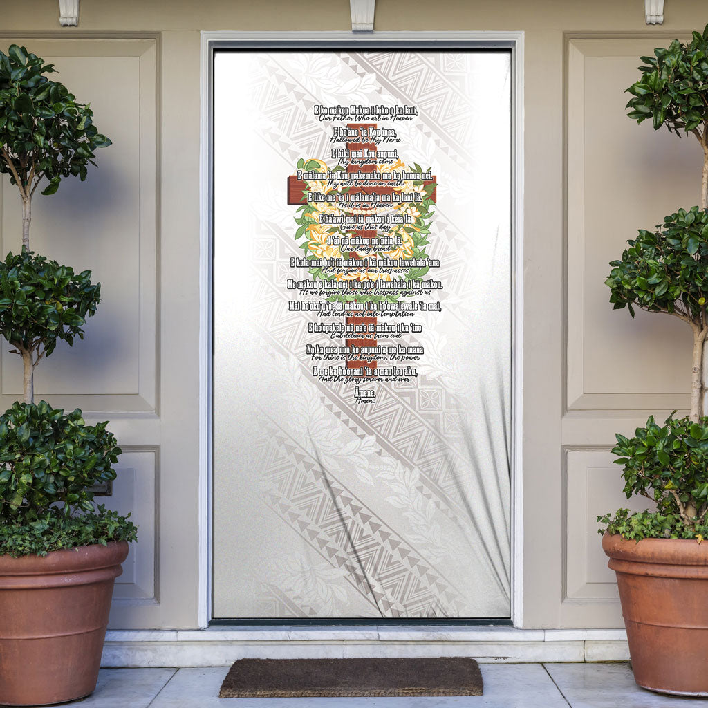 Hawaii Ka Pule a ka Haku Memorial Door Cover Flower Lei Cross - Ivory White LT7 Ivory - Polynesian Pride