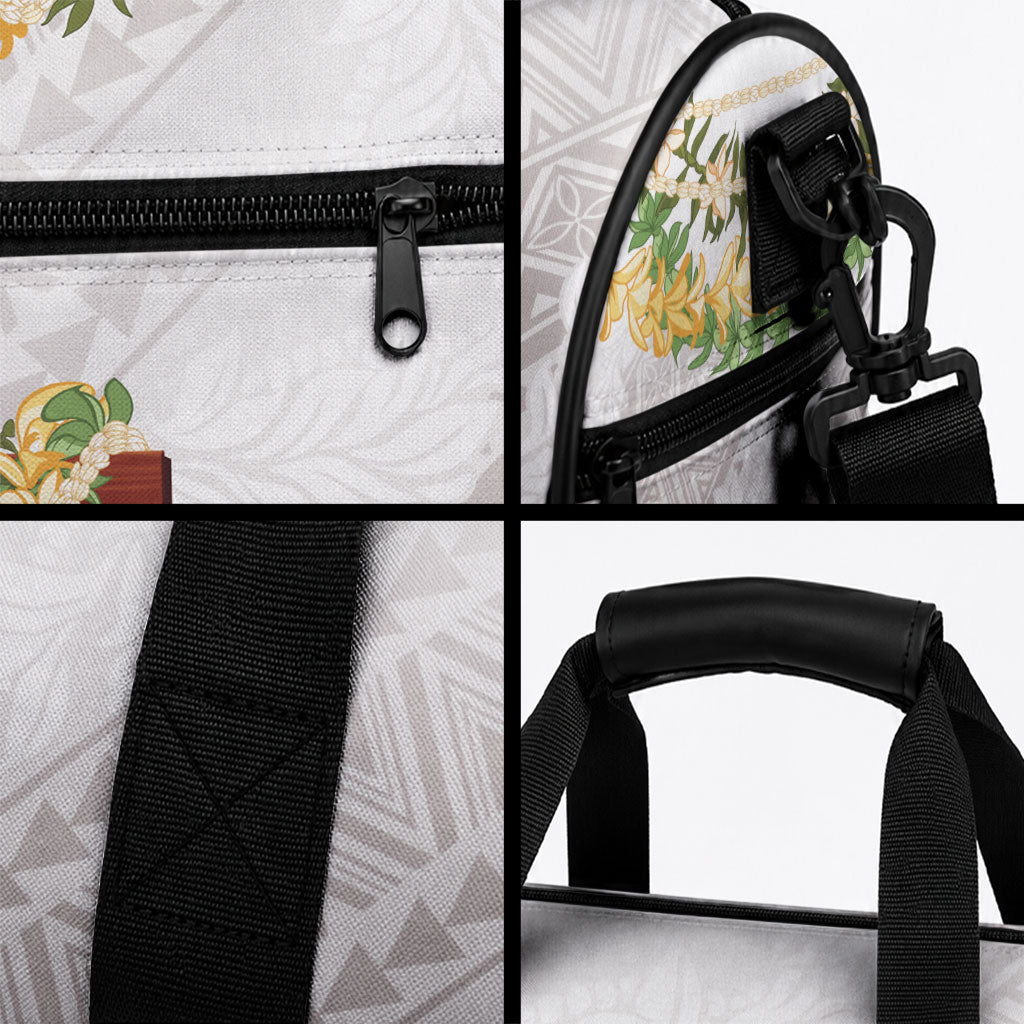 Hawaii ⁠Ka Pule a ka Haku Memorial Duffle Bag Flower Lei Cross - Ivory White