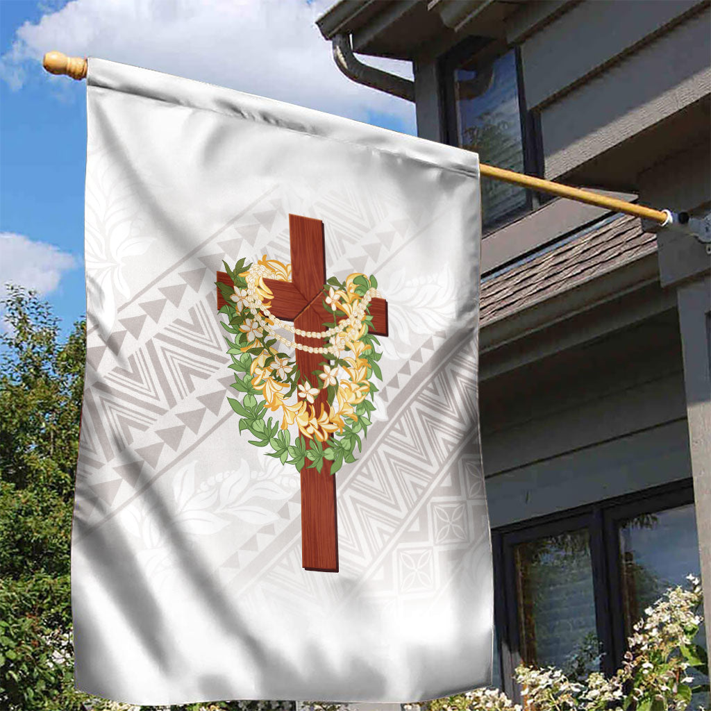 Hawaii Ka Pule a ka Haku Memorial Garden Flag Flower Lei Cross - Ivory White LT7 - Polynesian Pride