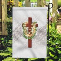 Hawaii Ka Pule a ka Haku Memorial Garden Flag Flower Lei Cross - Ivory White LT7 Garden Flag Ivory - Polynesian Pride