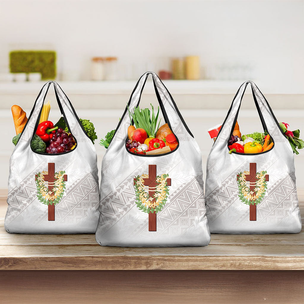 Hawaii ⁠Ka Pule a ka Haku Memorial Grocery Bag Flower Lei Cross - Ivory White
