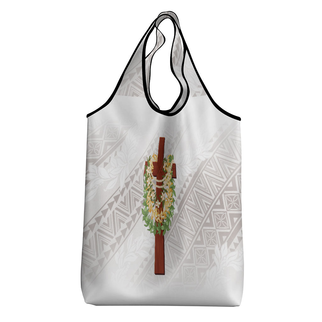 Hawaii ⁠Ka Pule a ka Haku Memorial Grocery Bag Flower Lei Cross - Ivory White