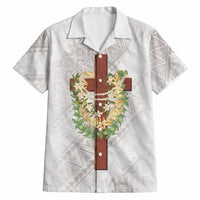 Hawaii Ka Pule a ka Haku Memorial Hawaiian Shirt Flower Lei Cross - Ivory White LT7 Ivory - Polynesian Pride