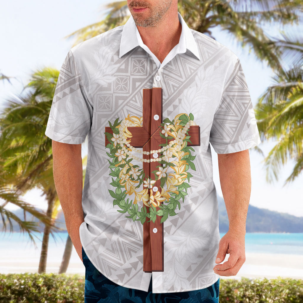 Hawaii Ka Pule a ka Haku Memorial Hawaiian Shirt Flower Lei Cross - Ivory White LT7 - Polynesian Pride